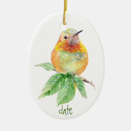 Ornamento De Cerâmica Hummingbird Rufous, Pássaro com Aquarela Personali
