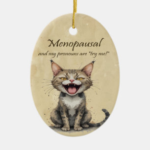 Ornamento De Cerâmica Humor da Menopausa Gato Estressado e Irritado