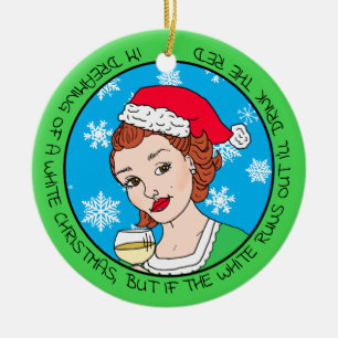 Ornamento De Cerâmica Humor de Vinho Engraçado Dama Retro Natal