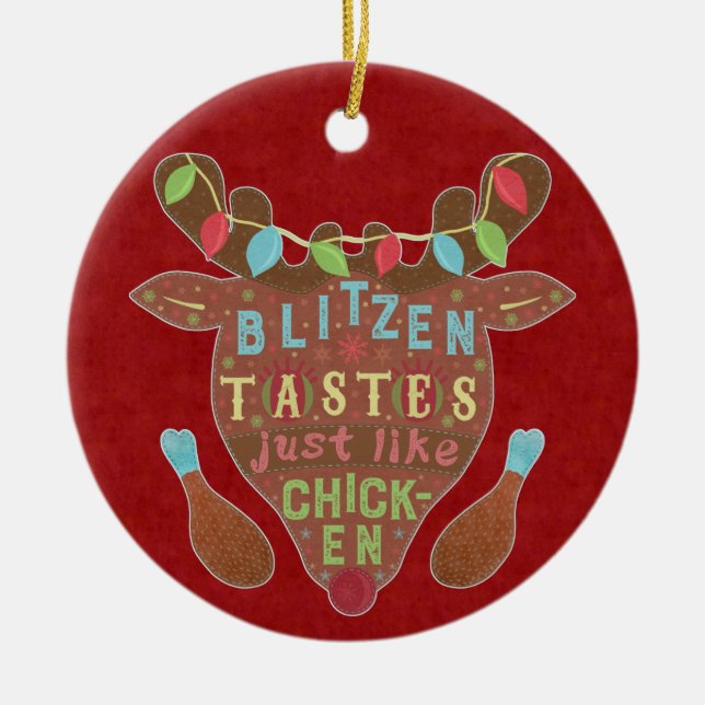 Ornamento De Cerâmica Humor engraçado da rena da galinha de Blitzen do (Frente)