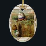 Ornamento De Cerâmica Humpty Dumpty e Alice<br><div class="desc">Uma ilustração do vintage de Humpty Dumpty e de Alice,  pelo artista que John Tenniel foi colocado lovingly dentro de um quadro ornamentado do vintage,  a parte traseira foi deixada o vazio para que você personalize. © WickedlyLovely</div>