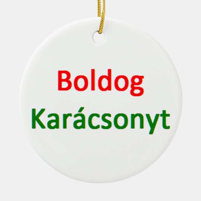 Ornamento De Cerâmica húngaro feliz natal (Frente)