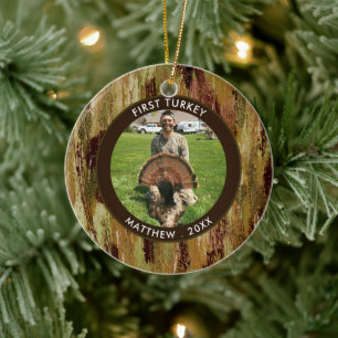 Ornamento De Cerâmica Hunter FIRST TURKEY Foto Brown Green Personalizada
