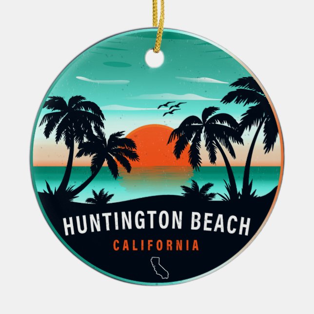 Ornamento De Cerâmica Huntington Beach California Retro Sunset Souvenirs (Frente)