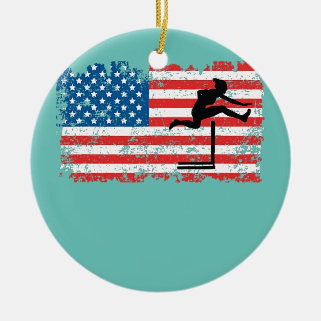 Ornamento De Cerâmica Hurdler Woman Girl American Flag Hurdles (Frente)