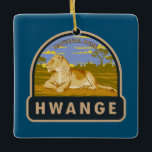 Ornamento De Cerâmica Hwange National Park Zimbabwe Viagem Art Vintage<br><div class="desc">Trabalho de arte de vetor de troca. O Parque Nacional de Hwange fica no oeste do Zimbábue. Os seus prados e madeiras de propano abrigam grandes manadas de elefantes,  leões e cães selvagens africanos.</div>