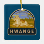 Ornamento De Cerâmica Hwange National Park Zimbabwe Viagem Art Vintage<br><div class="desc">Trabalho de arte de vetor de troca. O Parque Nacional de Hwange fica no oeste do Zimbábue. Os seus prados e madeiras de propano abrigam grandes manadas de elefantes,  leões e cães selvagens africanos.</div>