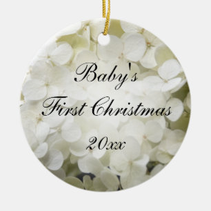Ornamento De Cerâmica Hydrangea do branco do Natal do bebê primeiro