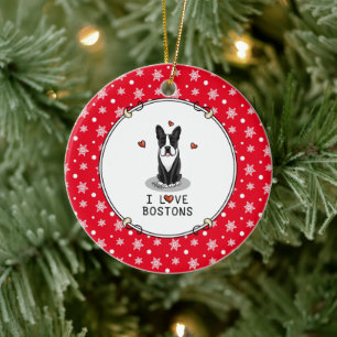 Ornamento De Cerâmica I Love Bostons Boston Terriers (preto e branco)