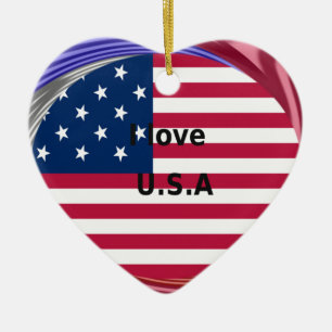 Ornamento De Cerâmica I Love U.S.A Swirl: Patriotic Heart Art Impressão