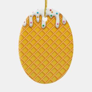 Ornamento De Cerâmica Ice Cream Drip Waffle Cone With Sprinkles