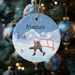Ornamento De Cerâmica Ice Hockey name Personated Watercolor<br><div class="desc">Este design pode ser personalizado na área fornecida pela alteração da foto e/ou do texto. Ou pode ser personalizado clicando em Personalizar este Modelo e, em seguida, escolhendo o clique para personalizar mais a opção e excluir ou alterar a cor do plano de fundo, adicionar texto, alterar a cor ou...</div>