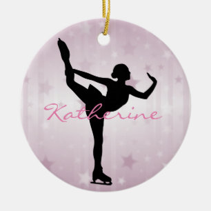Ornamento De Cerâmica Ice Skater Pink Stars Ornament