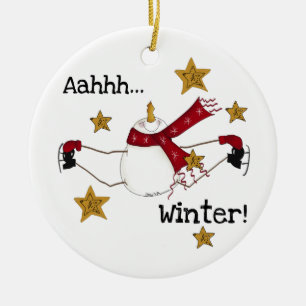 Ornamento De Cerâmica Ice Skating Snowman Keepsasaame Ornament