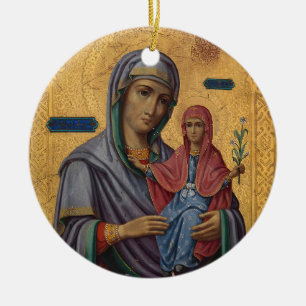 Ornamento De Cerâmica Ícone cristão ortodoxo de Sta. Ana e a Teótoco
