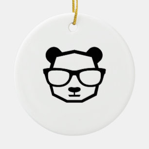 Ornamento De Cerâmica Ícone Geométrico Panda Nerd Legal