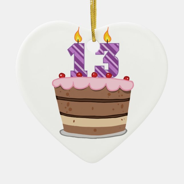 Ornamento De Cerâmica Idade 13 no bolo de aniversário (Frente)
