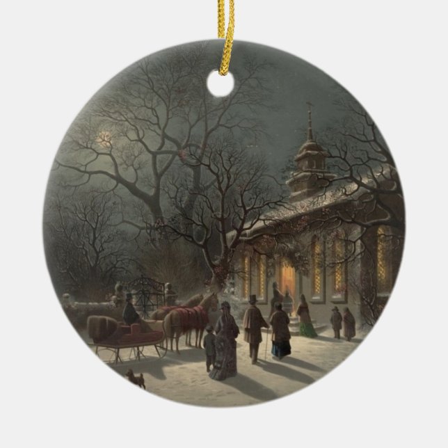 Ornamento De Cerâmica Igreja na véspera de Natal (Frente)