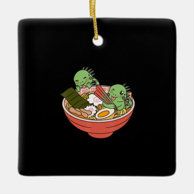 Ornamento De Cerâmica Iguana Kawaii Ramen Funny Pet Gift (Frente)