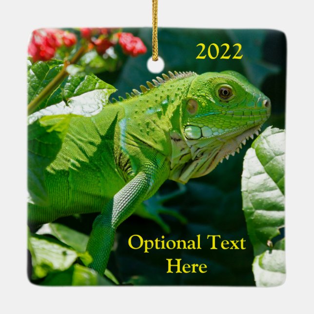 Ornamento De Cerâmica Iguana Lizard Verde Personalizada (Verso)