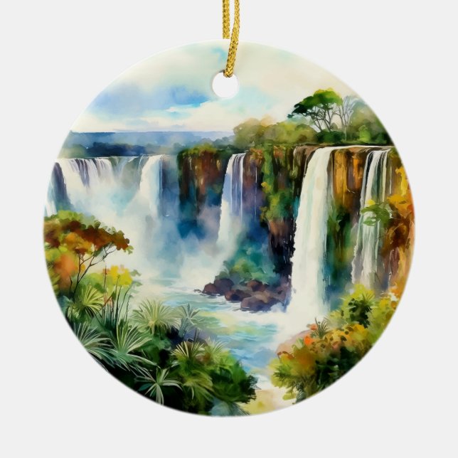 Ornamento De Cerâmica Iguazu Cai no Brasil Aquarela (Frente)