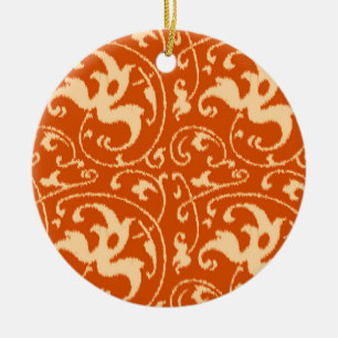 Ornamento De Cerâmica Ikat Floral Damask - Mandarin Orange