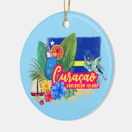 Ornamento De Cerâmica Ilha de caribe Retro Curacao com vinheta de tartar