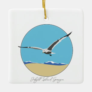 Ornamento De Cerâmica Ilha de Jekyll, Gull do Mar da Geórgia sobre Praia