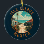 Ornamento De Cerâmica Ilha Holbox México Viagem Arte Vintage<br><div class="desc">Ilha Holbox México arte vetorial design. É parte da Reserva Natural Yum Balam e separada do continente pelo Lago Yalahau,  que é lar de flamingos e pelicanos.</div>