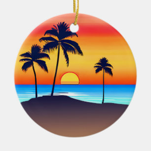 Ornamento De Cerâmica Ilha Tropical no Sunset com Palm Trees