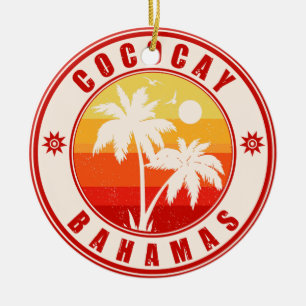 Ornamento De Cerâmica Ilhas Bahamas CocoCay Retro Palm Souvenirs