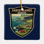 Ornamento De Cerâmica Ilhas Faroé Dinamarca Viagem Art Vintage<br><div class="desc">Ilhas Faroé num estilo de arte vetorial. As Ilhas Faroé são um arquipélago autônomo,  parte do Reino da Dinamarca. Inclui 18 ilhas rochosas,  vulcânicas.</div>