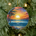 Ornamento De Cerâmica Ilhas Maui Beach<br><div class="desc">Cena de praia de vidro corada,  personalizável,  lembrança de Maui Beach Trip. Excelente para as férias de Natal e família ou momento de lua de mel. Personalização: Alterar Legenda e ano para torná-la exclusiva.</div>