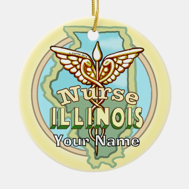 Ornamento De Cerâmica Illinois Nurse Caduceus  (Frente)