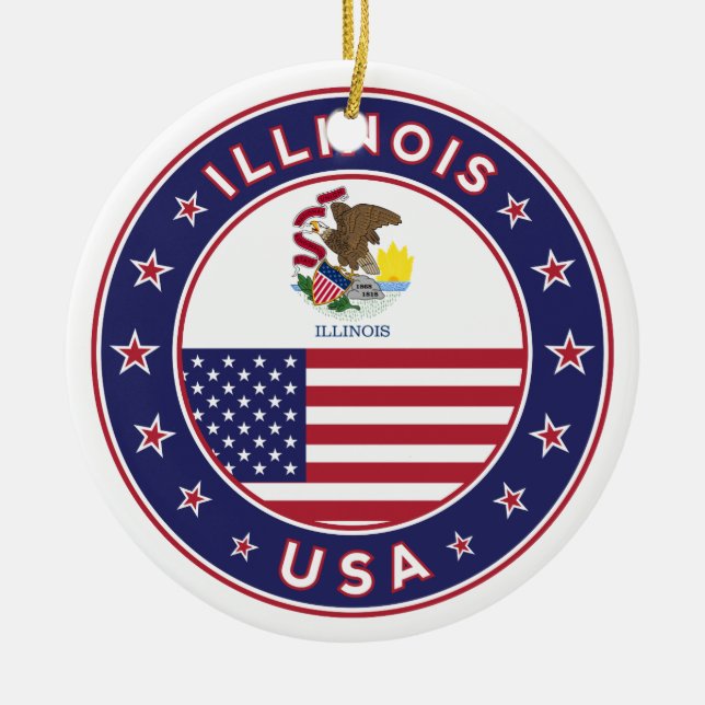 Ornamento De Cerâmica Illinois, t-shirt de Illinois, adesivo de Illinois (Frente)