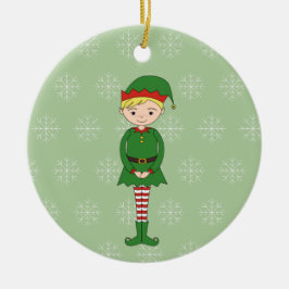 Ornamento De Cerâmica illusima Menino Duende Natal Flocos de Neve Verde