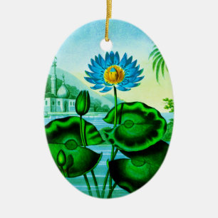 Ornamento De Cerâmica Illustração Lily/Lotus Azul-Egípcia