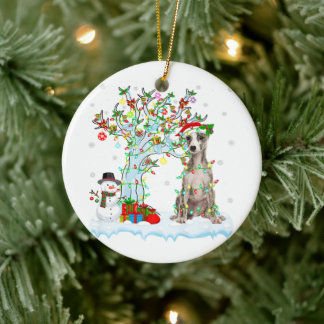 Ornamento De Cerâmica Iluminação em árvore do cachorro-branco | Presente