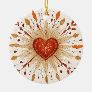 Ornamento De Cerâmica Ilustração Boho de Coração Outonal
