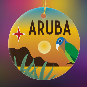 Ornamento De Cerâmica Ilustração das caraíbas colorida de Aruba