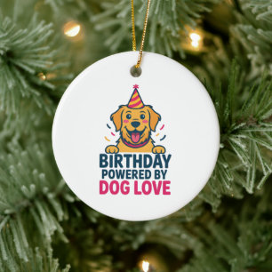 Ornamento De Cerâmica Ilustração de Aniversário com Amor Canino