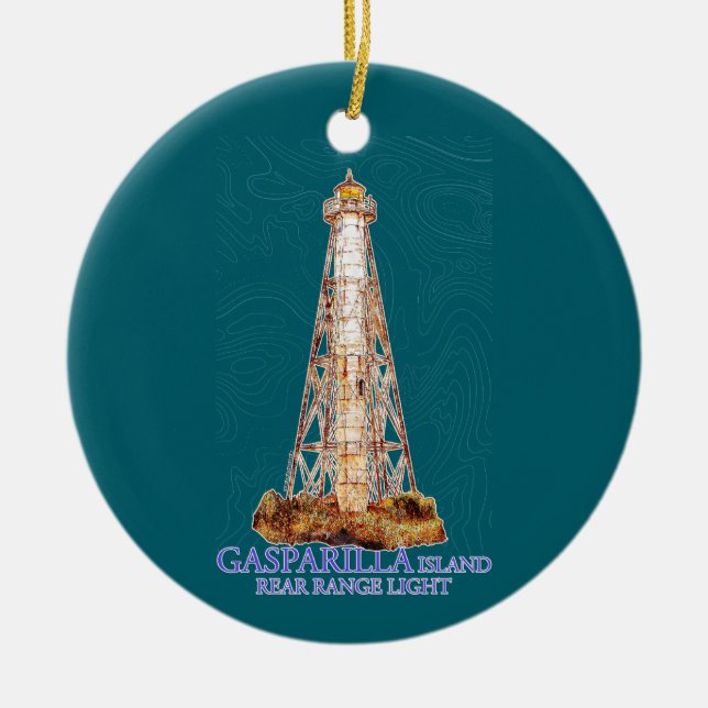 Ornamento De Cerâmica Ilustração de Aquarela Gasparilla Island Light (Frente)