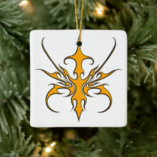 Ornamento De Cerâmica Ilustração de Arte Linear Tribal Laranja Feroz