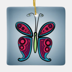 Ornamento De Cerâmica Ilustração de Borboleta Colorida