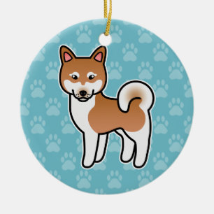 Ornamento De Cerâmica Ilustração De Cachorro Klee Kai, Branco E Vermelho