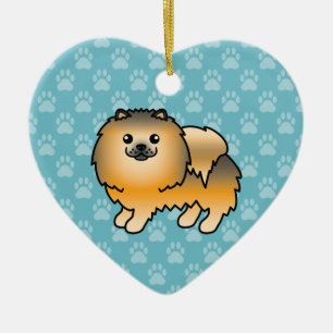 Ornamento De Cerâmica Ilustração de Cartoon de Canino Pomeraniano Laranj