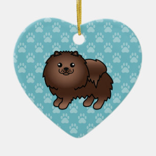Ornamento De Cerâmica Ilustração de Cartoon de Cão Pomeraniano Castanho