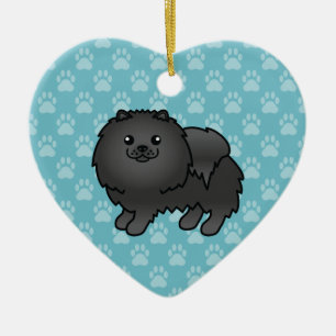 Ornamento De Cerâmica Ilustração De Cartoon De Cão Pomerano Preto Em Azu