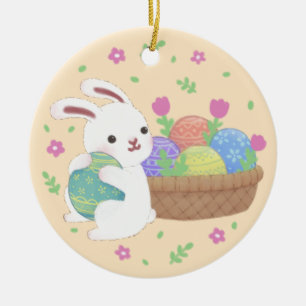 Ornamento De Cerâmica Ilustração de Coelhinho da Páscoa Bonita