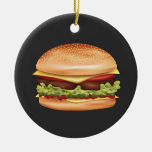 Ornamento De Cerâmica Ilustração de Comida Rápida do Hamburger com Texto